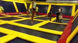 9 year old Triple Toe Touch to Layout && Backhand Double Whip to Tuck!! Trampoline Fun!