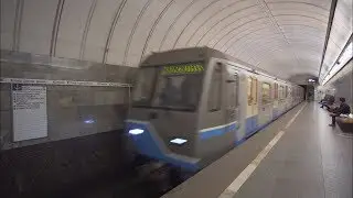 Russia, Moscow, metro night ride from Тру́бная / цветной бульвар to Серпуховская
