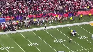 Fans run onto field at Super Bowl
