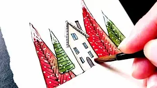 Festive Watercolor House! - Greeting card ideas