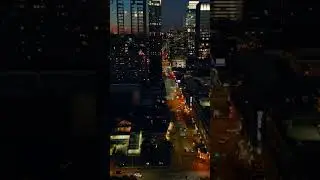 Side by side aerial view of a city at night 