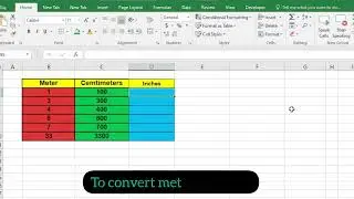 Convert meter to centimeters and inches in excel