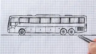 How to draw a bus with a pen in a notebook