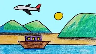 Easy landscape drawing for kids and beginners | Learn nature simple painting