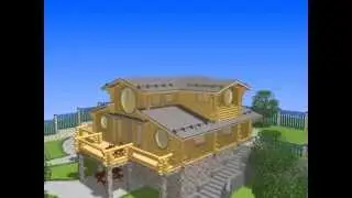 K3-Cottage software project. Log House with Big Round Windows.