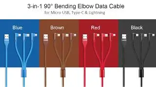 3-in-1 Nylon Braided Elbow Data Cable for Micro USB, Type-C & Lightning