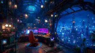 Ambient Cyberpunk - Rainy Neon City Sky Sanctuary | Rainy Ambience for Focus, Study & Sleep | 4k