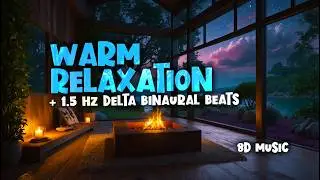 Tiredness Relief Sleep Music 🔥 1.5 Hz Binaural Beats & Calming 8D Campfire ASMR