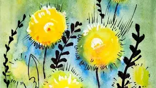 Как нарисовать цветочную поляну акварелью.