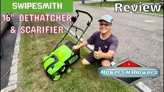 SWIPESMITH 16”15A Electric Dethatcher Scarifier w/5-Position Depth Adjustment 14.5 Gal Removable Bag