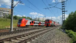 первый рейс 742-ого! ЭС2Г-143 и ЭП2К-465 с поездом №742 Москва-Петербург
