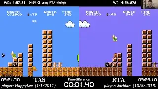 Super Mario Bros. TAS vs. RTA former World Record (