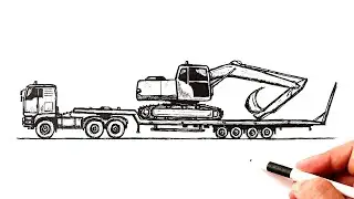 How to draw a Truck that carries an Excavator