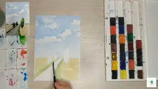 Как нарисовать Пейзаж акварелью для начинающих. Пленэр акварелью. Как нарисовать поле акварелью