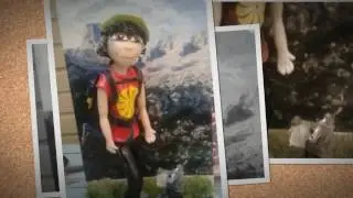 Figura en porcelana de una amante de la montaña y su mascota