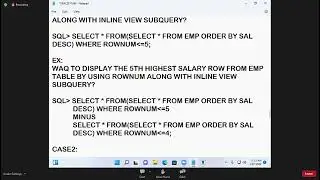 Inline View || Analytical Functions in Oracle SQL Day - 36