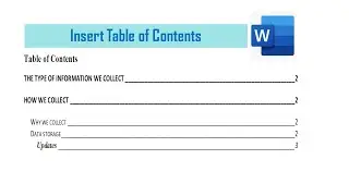 Creating a Table of Contents in Ms Word
