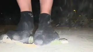Giantess trample small doll, dirty black socks
