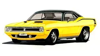 Realistic Car Drawing - Plymouth Barracuda - Time Lapse