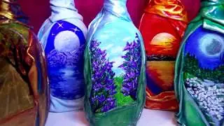 DIY Декор бутылок своими руками. Декорирование бутылок. Мастер класс из бутылок. Рисунок на стекле