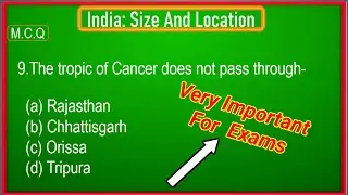 Class 9 geography chapter 1 mcq | India Size and Location MCQ With answers |  { Part -1 } class 9