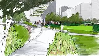 Landscape Sketching - Park Visualization Time Lapse (Procreate)