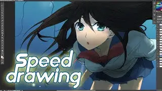 Japanese School Girl in Water. Speed Drawing