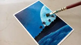 How to paint Night Scenery 🌃 Moon painting/Acrylic Painting for beginners  #art #acrylicpainting