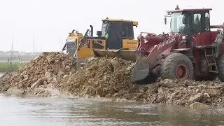 WTF!! Dozens Wheel Loader of Trucks Dumped Rock Gravel into the river Land Filling Build New Road