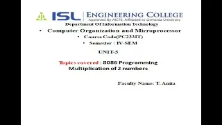 CSE - Lecture - 26 (UNIT-5) 8086 programming multiplication of 2 nos