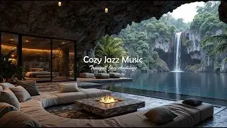 Cozy Jazz Music With Nature Therapy To Relaxing | Quiet Jazz In Great Waterfall Scene For Deep Focus
