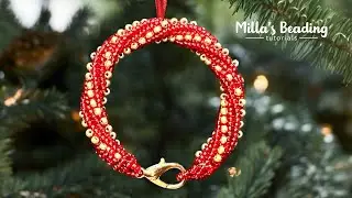 Easy Christmas Beading Bangle 🎄#beadingtutorials #beading #beadworks #artesanato #artesania