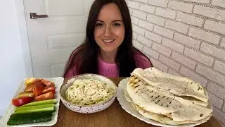 MUKBANG SHRIMP PASTA STUFFED BREAD VEGETABLES