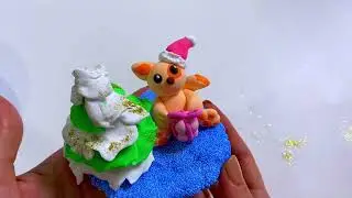 Лепим необычную елочку и новогоднего котика. Лепка для детей. #воздушныйпластилин