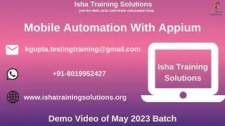 Mobile Automation With Appium Demo on 17th May 2023. whatsapp us on +91 8019952427 to enrol