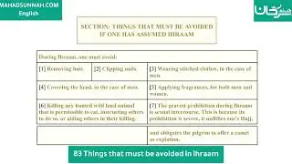 Fath al-Mu`īn Fī Taqrīb Manhaj al-Sālikīn - 83 Things that must be avoided in ihraam