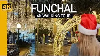 Funchal, Madeira Christmas Lights Night 4K Walking Tour | No Talking