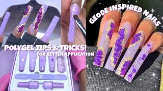 PURPLE GLITTER GEODE INSPIRED POLYGEL NAILS 💜| BEGINNERS GUIDE TO APPLYING POLYGEL | MAKARTT POLYGEL