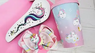 Kit Presente Infantil Laço+escova+copo Unicórnio #kakamagalhaes