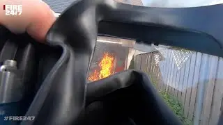 DUTCH FIREFIGHTERS - SCOOTER ON FIRE IN A BACKYARD
