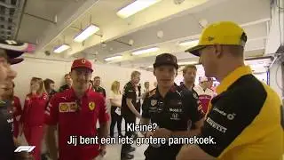Max Verstappen and Nico Hulkenberg joking before driver's parade
