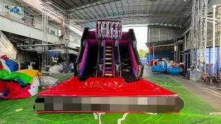 TikTok Themed Black Pink & Purple Dual Lane Inflatable Water Slide 🎵 | Trendy Summer Party Fun!