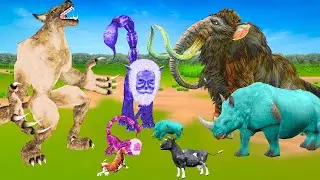 Giant Wolf VS Woolly Mammoth Elephant Rhino Scorpion Lion Saved Cow Family Animal Epic Battle