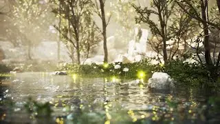 Ambience of a stream in a serene forest in a fairy tale - dancing flowers