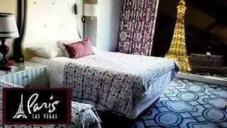 Paris Hotel and Casino, Room Tour Eiffel Tower View Burgundy Room Las Vegas USA