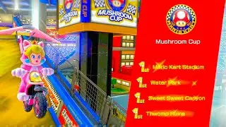 Mario Kart 8 Deluxe 200cc Gameplay | Cat Peach + Standard Bike + Slim + Super Glider | Mushroom Cup