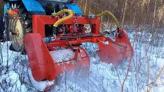 Косилка-измельчитель роторная ZKT-250 работает в зимнем лесу