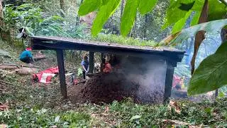 The process of me and everyone going to the forest to harvest cardamom to bring back for sale is
