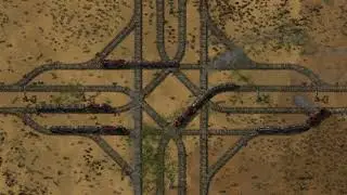 Factorio train interchange 3x3chunk 1-2trains