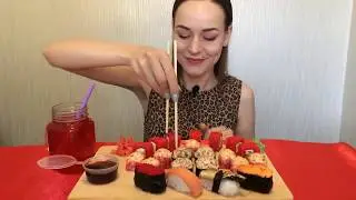 ASMR   Суши, роллы, морс   Sushi, rolls, mors ASMR   Eating Sounds NO Talking